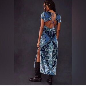New Free People Iris Maxi Dress Size Medium Aqua Blue Combo